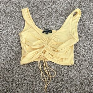 Yellow Ruched Drawstring Crop Tank